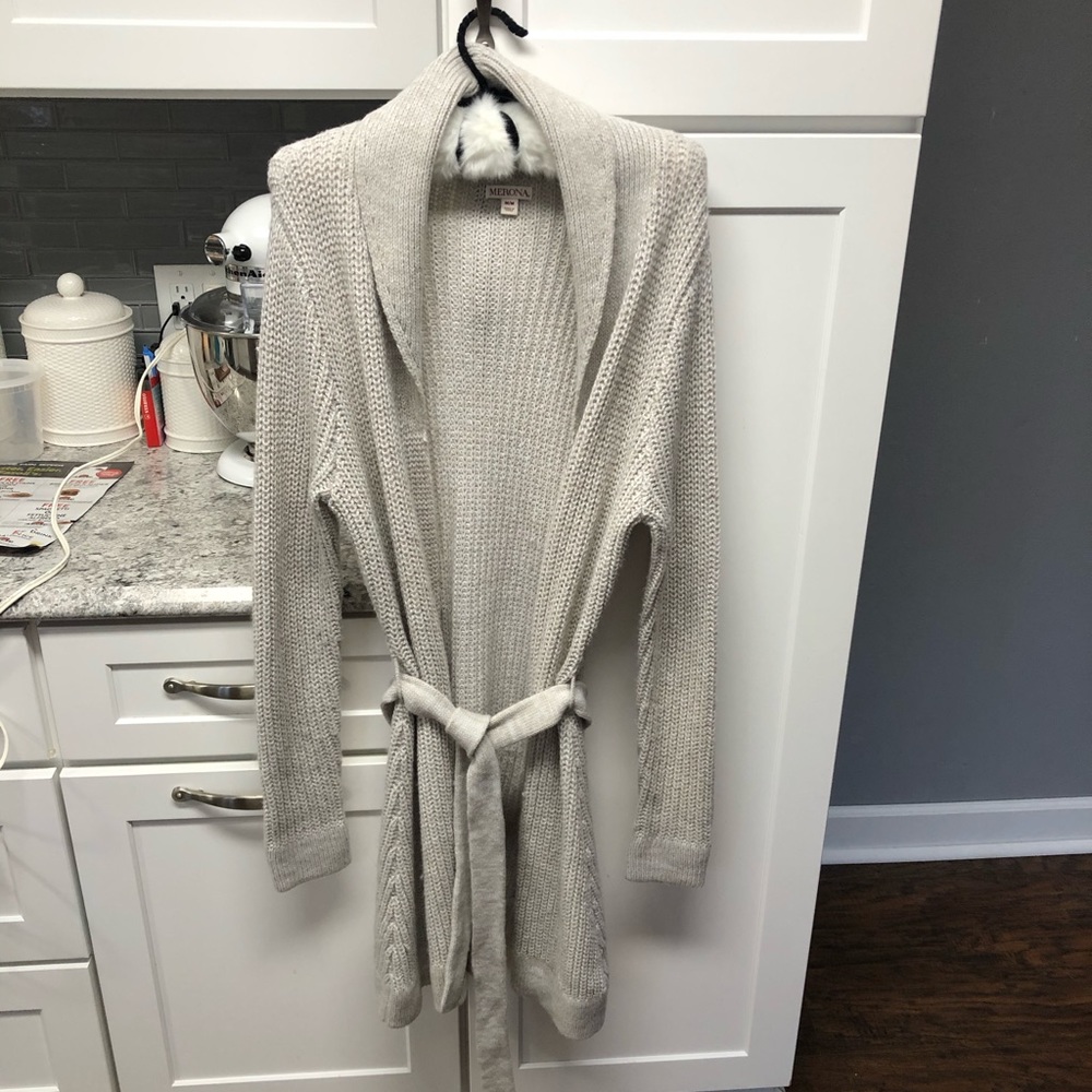 Merona Cream/Light Gray Duster Sweater